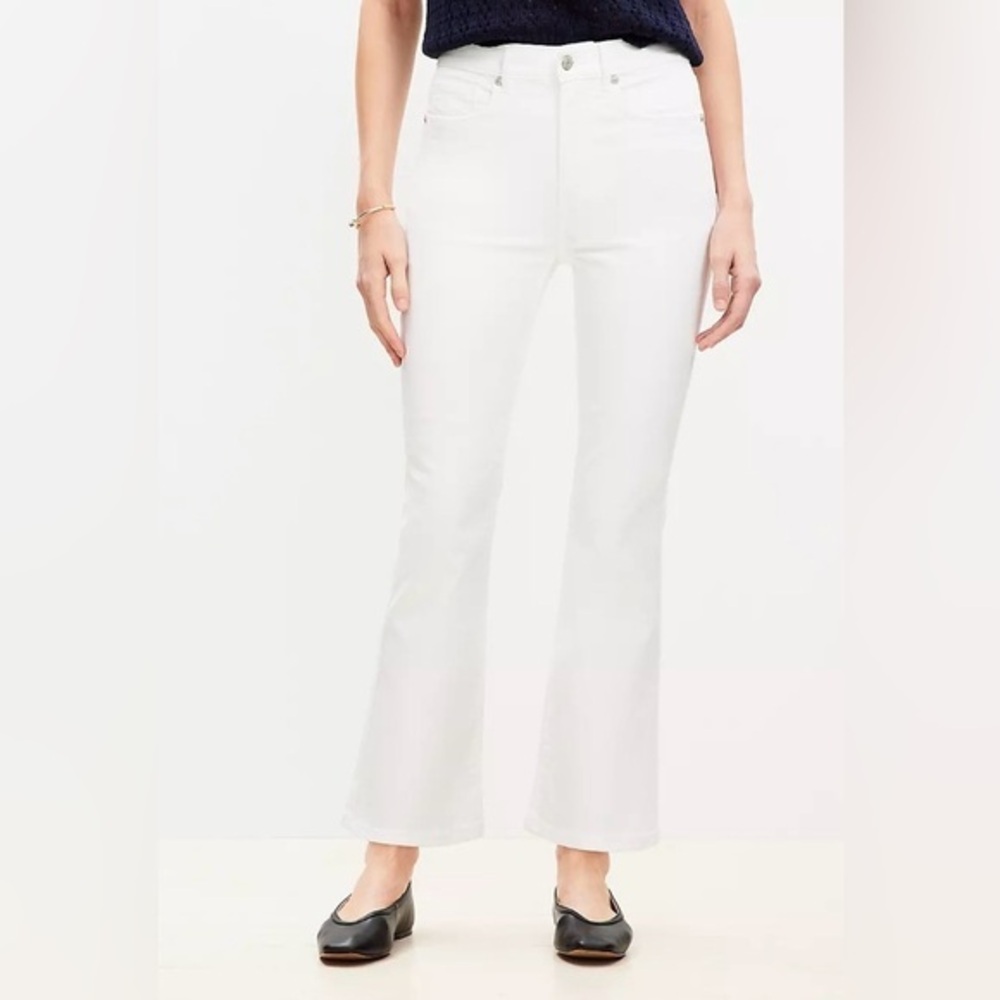 NWT LOFT kick crop high rise curvy fit stretch denim jeans white 14/32
